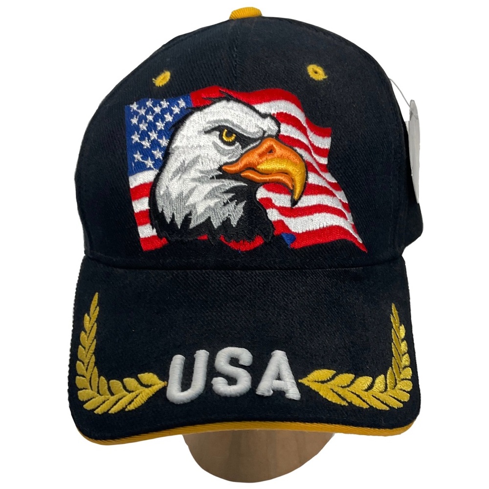 USA Men’s Embroidered American Flag Eagle Black Adjustable Closure Baseball Cap